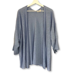 Eileen Fisher Blue Linen Cotton Blend Cardigan Medium